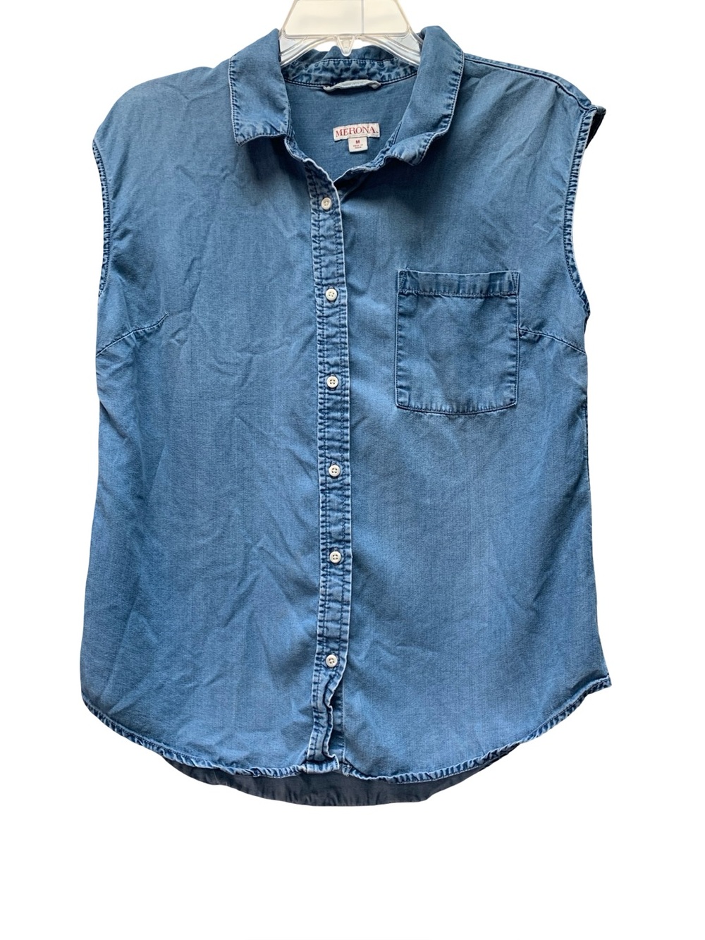 Merona Denim Sleeveless Button-Up Shirt in Light Blue